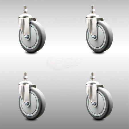 Service Caster 5 Inch 316SS Thermoplastic Rubber Wheel Swivel 1/2 Inch Threaded Stem Caster Set SCC-SS316TS20S514-TPRB-121315-4